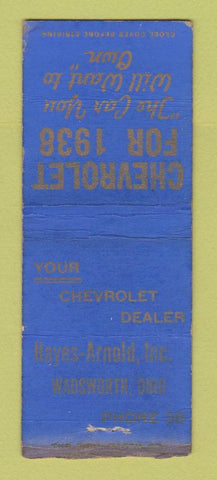Matchbook Cover - 1938 Chevrolet Hayes Arnold Wadsworth OH WEAR BOBTAIL