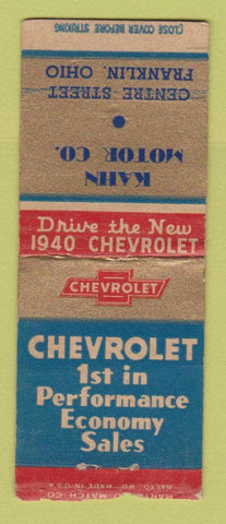 Matchbook Cover - 1940 Chevrolet Kahn Franklin OH BOBTAIL
