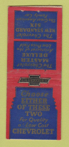 Matchbook Cover - Chevrolet Master Deluxe Standard Six BOBTAIL