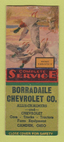 Matchbook Cover - Borradaile Chevrolet Allis Chalmers Tractors Camden OH BOBTAIL