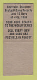 Matchbook Cover - 1937 Chevrolet Sales Records WEAR BOBTAIL