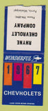 Matchbook Cover - 1967 Chevrolet Rhyne Purvis MS BOBTAIL