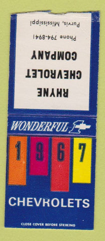 Matchbook Cover - 1967 Chevrolet Rhyne Purvis MS BOBTAIL