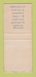 Matchbook Cover - 1967 Chevrolet Rhyne Purvis MS BOBTAIL