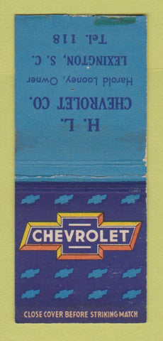 Matchbook Cover - HL Chevrolet Lexington SC BOBTAIL