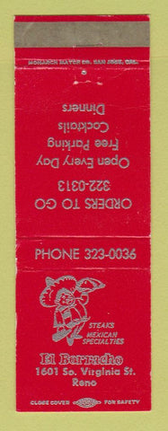 Matchbook Cover - El Borracho Mexican Restaurant Reno NV WEAR