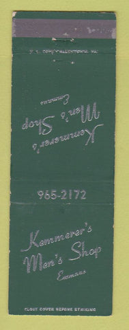 Matchbook Cover - Kemmerer's Men's Clothes Emmaus PA