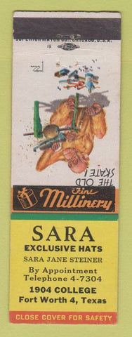 Matchbook Cover - Sara Hats Fort Worth TX WORN BACK