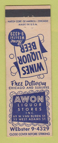 Matchbook Cover - Awon Liquor Stores Chicago IL