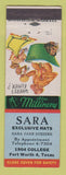 Matchbook Cover - Sara Hats Fort Worth TX BACK