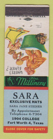 Matchbook Cover - Sara Hats Fort Worth TX BACK