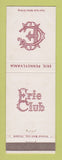 Matchbook Cover - Erie Club Erie PA