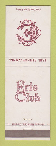 Matchbook Cover - Erie Club Erie PA