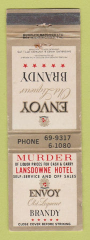 Matchbook Cover - Envoy Brandy Liquor Landsdowne Hotel South Africa WEAR