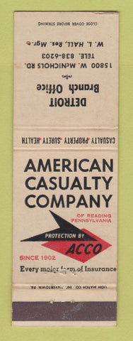 Matchbook Cover - American Casualty Insurance Detroit MI