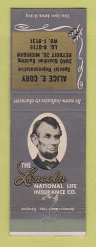 Matchbook Cover - Lincoln National Life Insurance Alice Cory Detroit MI