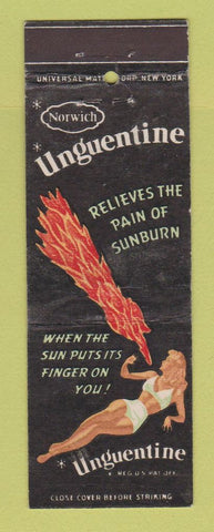 Matchbook Cover - Unguentine For Sunburn Relief Norwich girlie Full Length