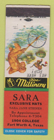 Matchbook Cover - Sara Hats Fort Worth TX
