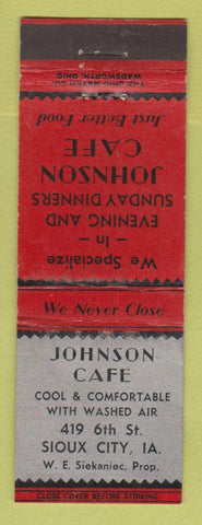 Matchbook Cover - Johnson Cafe Sioux City IA WEAR