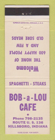 Matchbook Cover - Bob a Lou Cafe Hillsboro IN