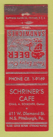 Matchbook Cover - Schriner's Cafe Pittsburgh PA