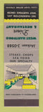Matchbook Cover - West Hartford Diner Restaurant CT