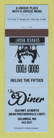 Matchbook Cover - The 63 Diner Columbia MO