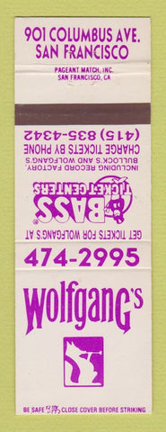 Matchbook Cover - Wolfgang's San Francisco CA