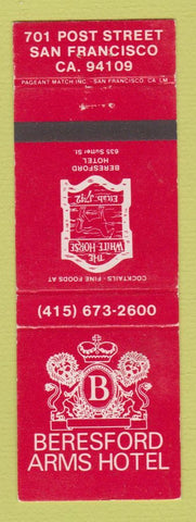 Matchbook Cover - Beresford Arms Hotel San Francisco CA White Horse