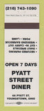 Matchbook Cover - Pyatt Street Diner Youngstown OH