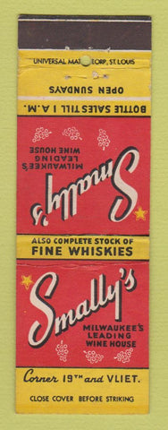 Matchbook Cover - Smally's Wine House Liquor Milwaukee WI Small's Whiskey