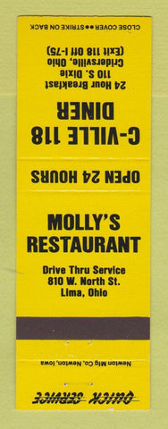 Matchbook Cover - C Ville 118 Diner Cridersville OH Molly's Restaurant Lima OH