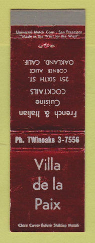Matchbook Cover - Ville de la Paix French Italian Restaurant Oakland CA