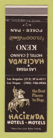 Matchbook Cover - Hacienda Hotels Motels Las Vegas NV Bakersfield Indio CA