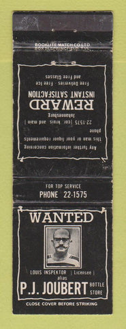 Matchbook Cover - PJ Joubert Liquor Store South Africa Johannesburg WEAR