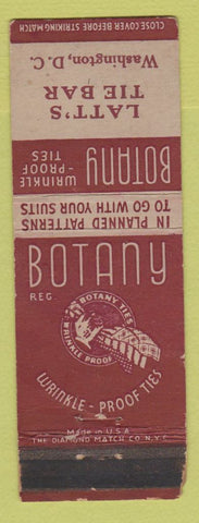 Matchbook Cover - Botany Men's Clothes Ties Latt's Tie Bar Washington DC