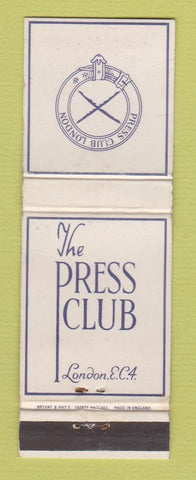 Matchbook Cover - The Press Club of London UK England WEAR