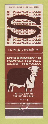 Matchbook Cover - Stockmen's Motor Hotel Elko NV casino