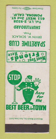 Matchbook Cover - Sparetime Club Pomona CA Shuffleboard Ervin Schlack