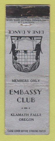 Matchbook Cover - Embassy Club Klamath Falls OR restaurant WEAR