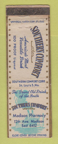 Matchbook Cover - Southern Comfort Liquor Madison Drug Store WORN
