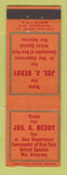 Matchbook Cover - Jos Beddy United Spanish War Vets Vice Commander NY WORN BACK