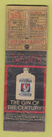 Matchbook Cover - Century Dry Gin feature Recipes POOR