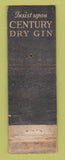 Matchbook Cover - Century Dry Gin feature Recipes POOR