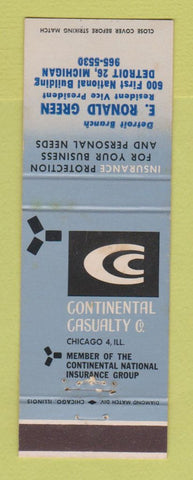 Matchbook Cover - E Ronald Green Insurance Continental Casualty Detroit MI