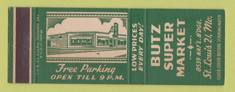 Matchbook Cover - Butz Super Market Grocery St Louis MO SAMPLE