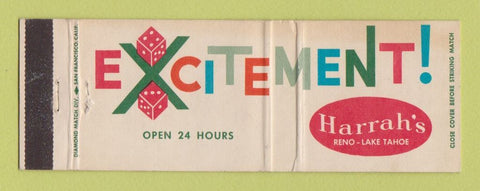 Matchbook Cover - Harrah's Casino Lake Tahoe Reno NV Full Length
