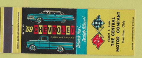 Matchbook Cover - 1959 Chevrolet Central Motors Hamilton OH