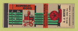 Matchbook Cover - Republic Rubber Hose AJ Bertke Jacksonville FL Youngstown OH