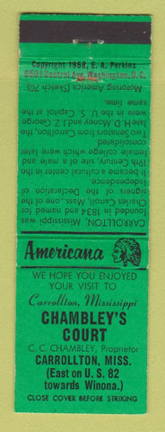 Matchbook Cover - Chamberley's Court Carrollton MS Perkins Americana GREEN